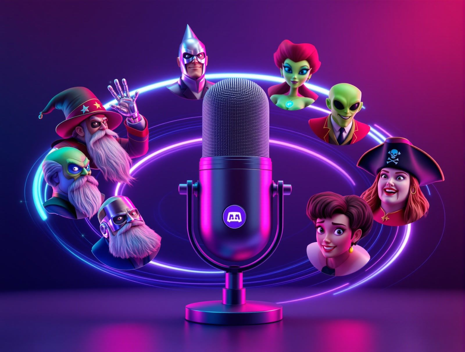 Character ensemble around a Voice.ai microphone