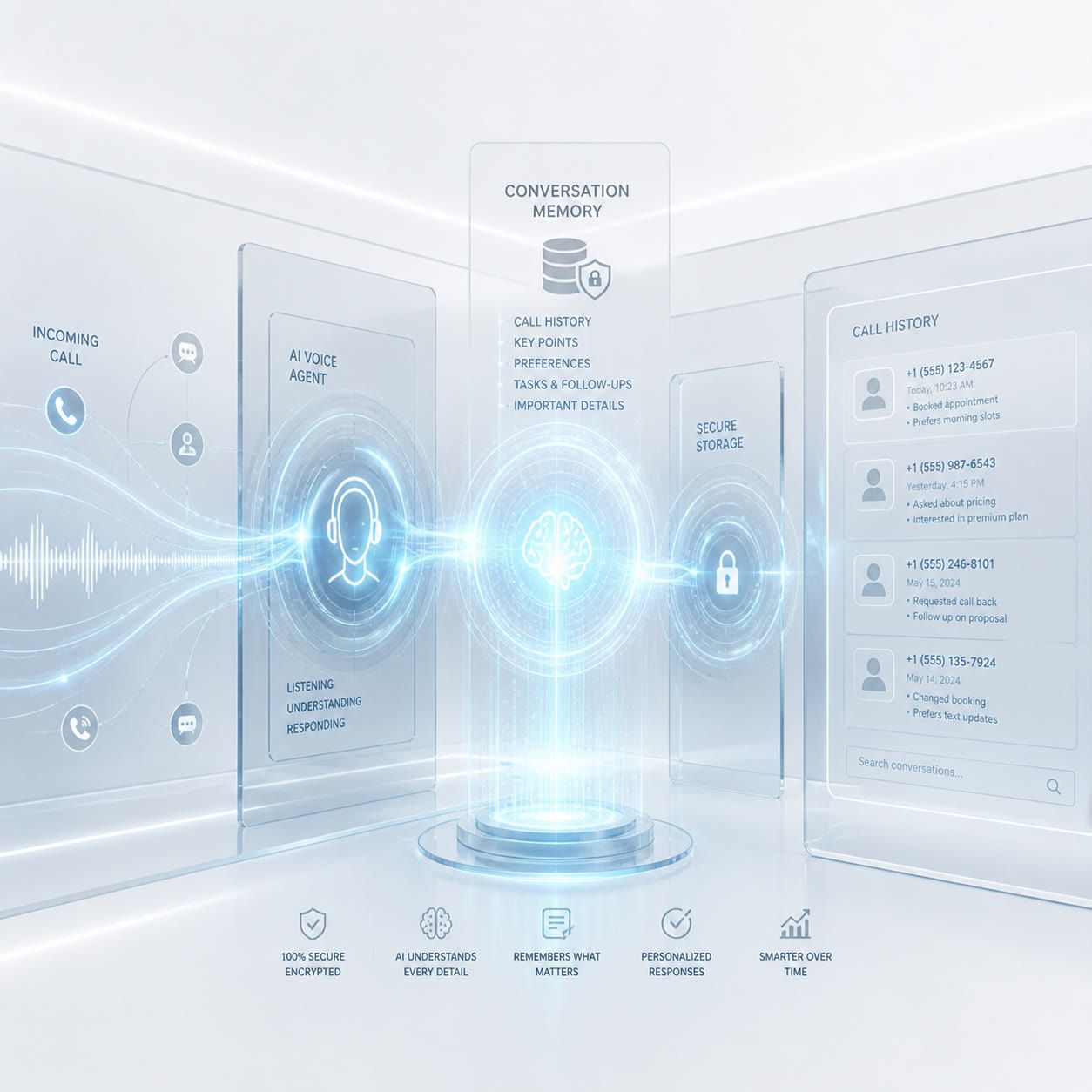 Searchable transcript history and call archive on the Voice.ai Phone app