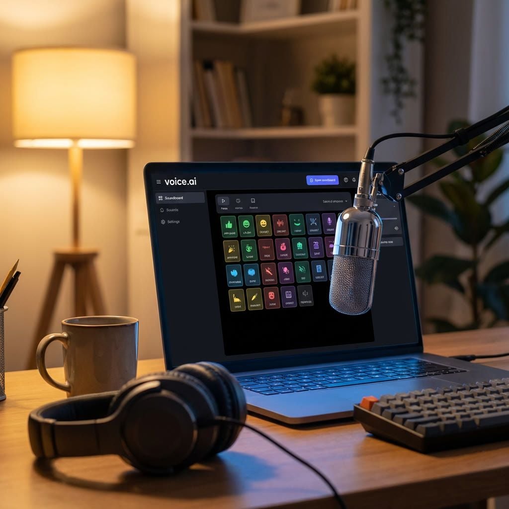 Streamer using the Voice.ai soundboard during a live broadcast