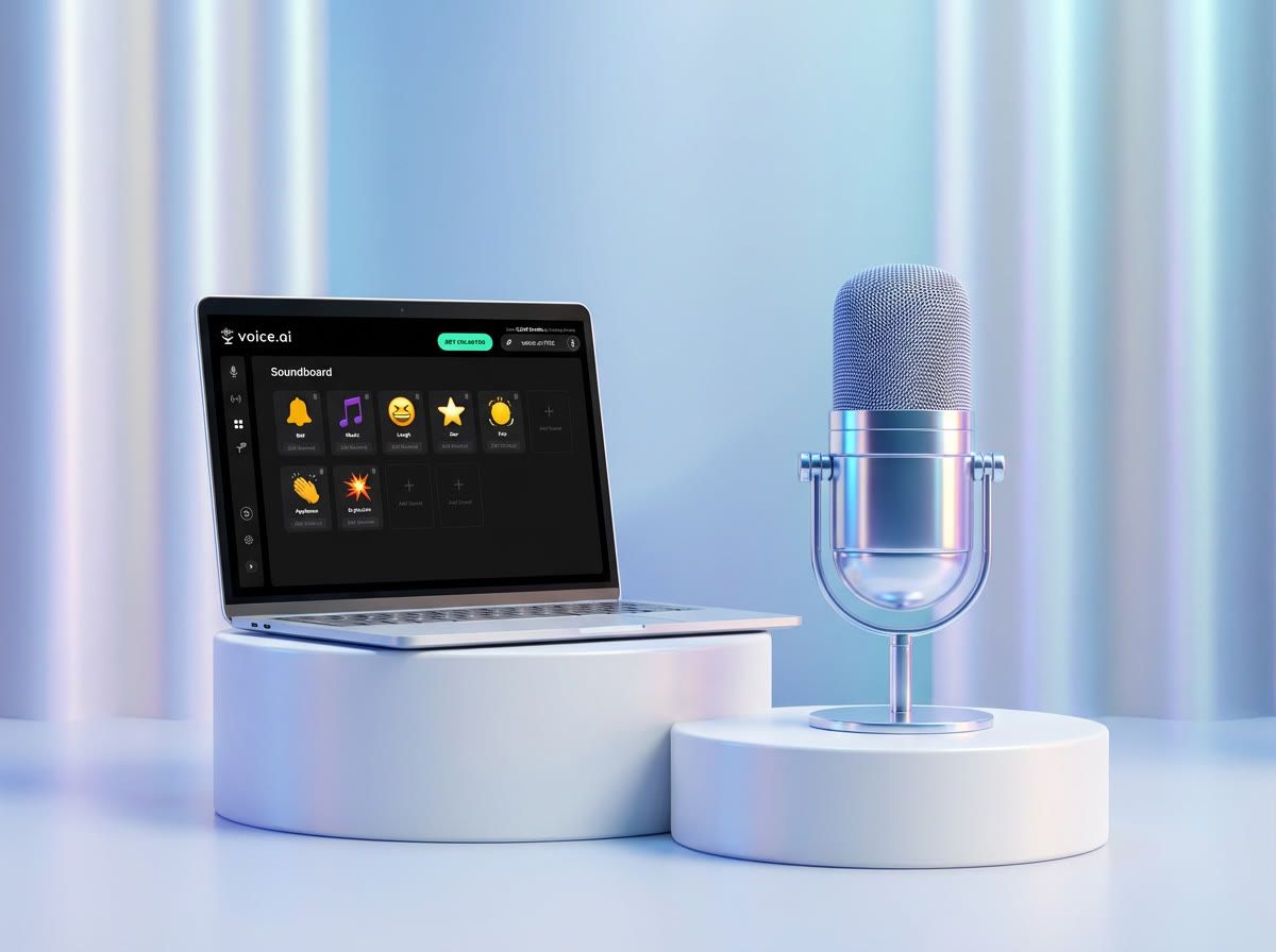 Voice.ai soundboard dashboard on a desktop display