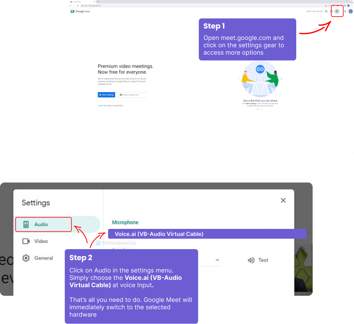 How to change Google Meet microphone