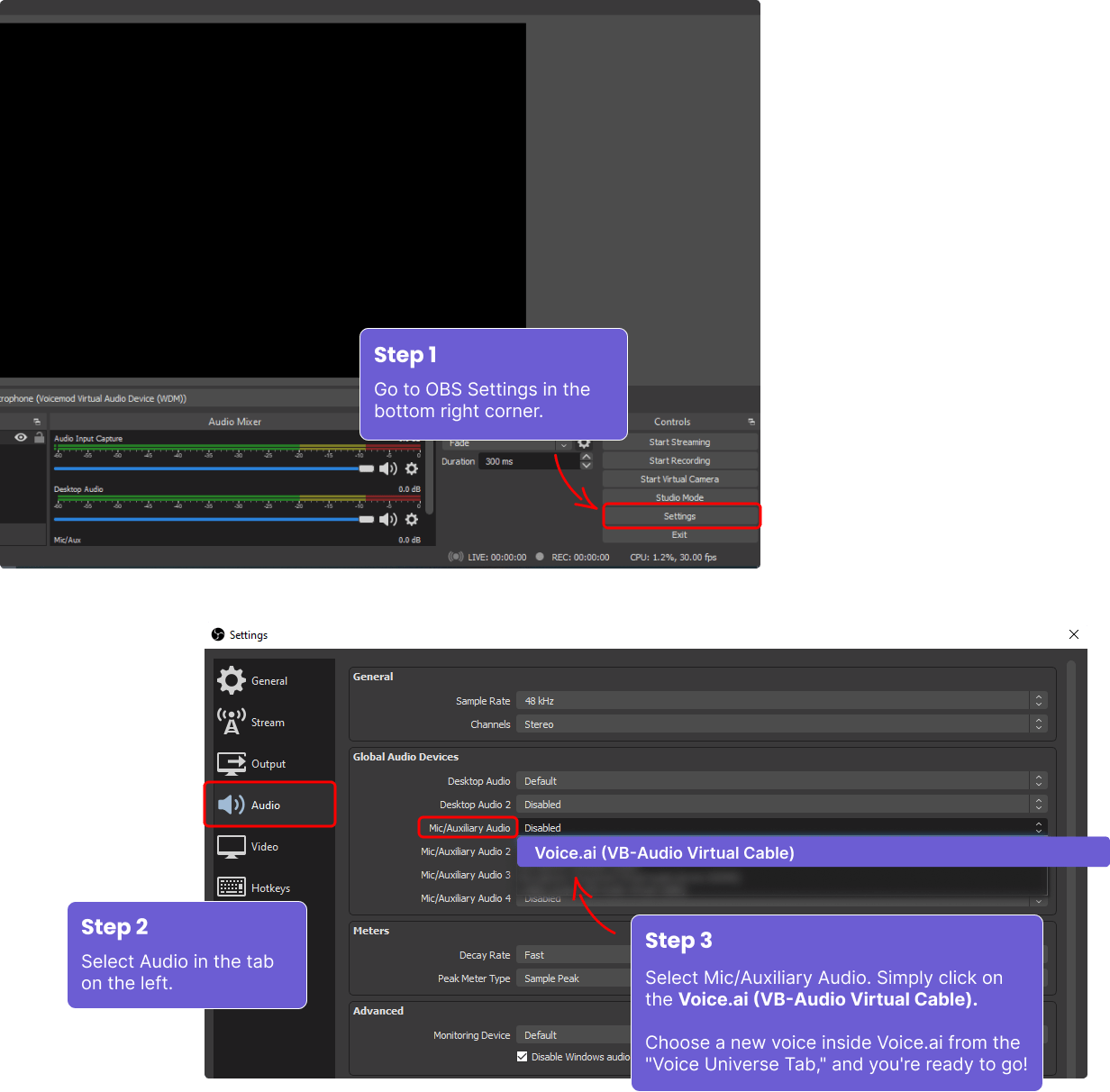 How to change OBS default microphone