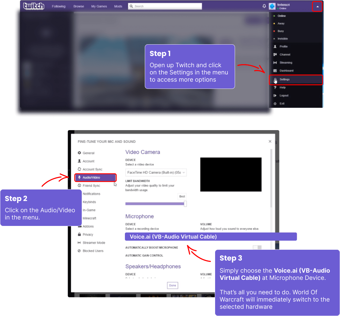 How to change Twitch default microphone