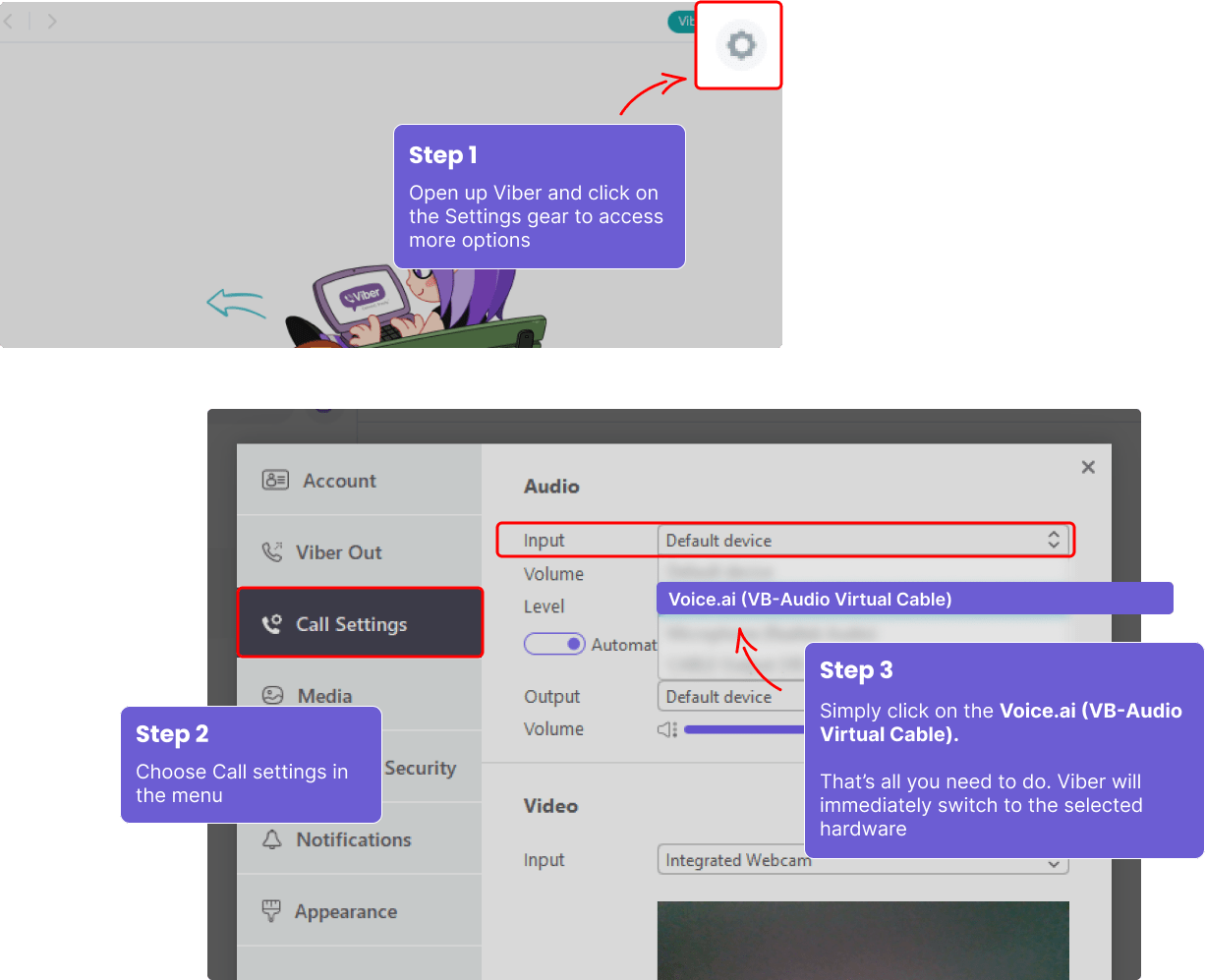 How to change Viber default microphone