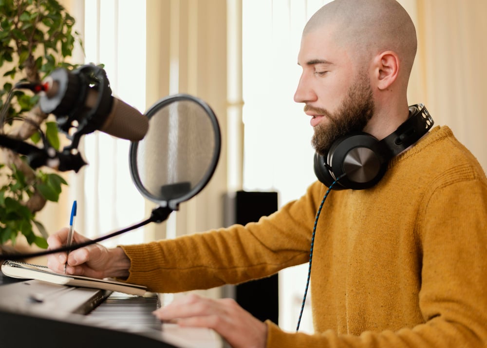man wearing headphones - Voice Over Software