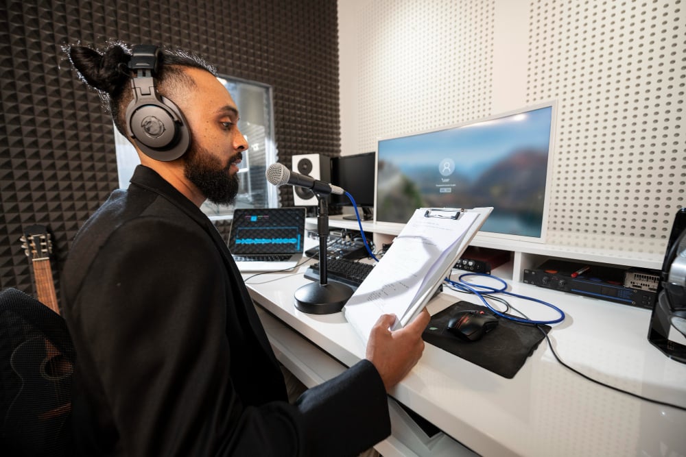 man using headphones - Play HT