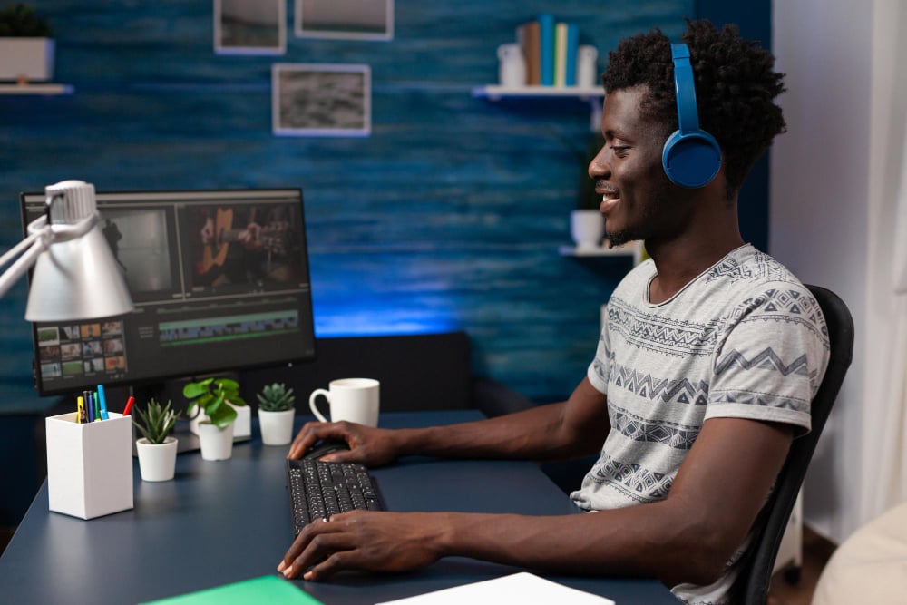 man wearing headphones - Play.ht Pricing