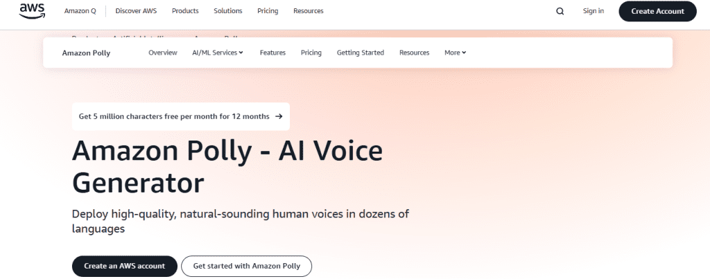 amazon polly - Best AI Text To Speech