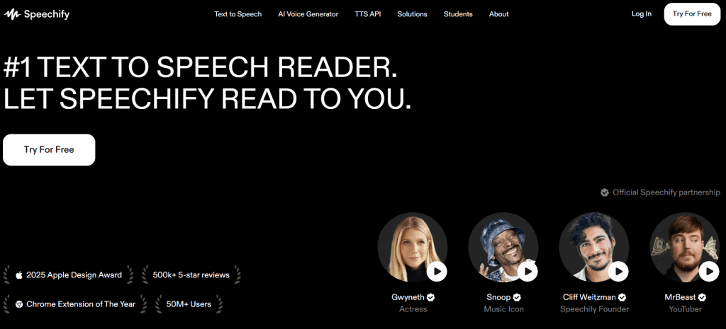 Speechify - ElevenLabs Alternatives