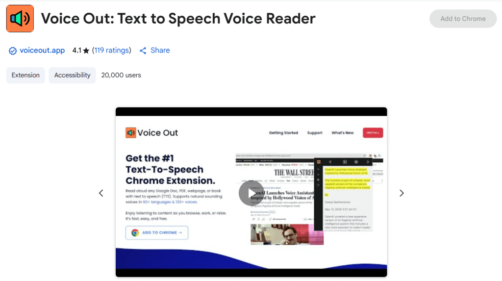 Voice Out - Text To Speech Chrome Extension
