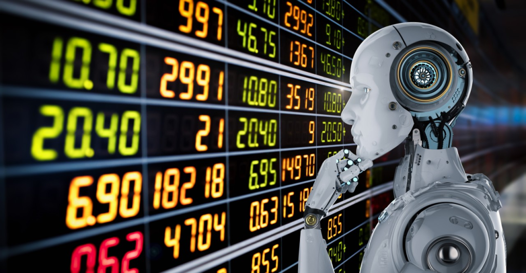 ai bot looking at figures - Conversational AI for Finance