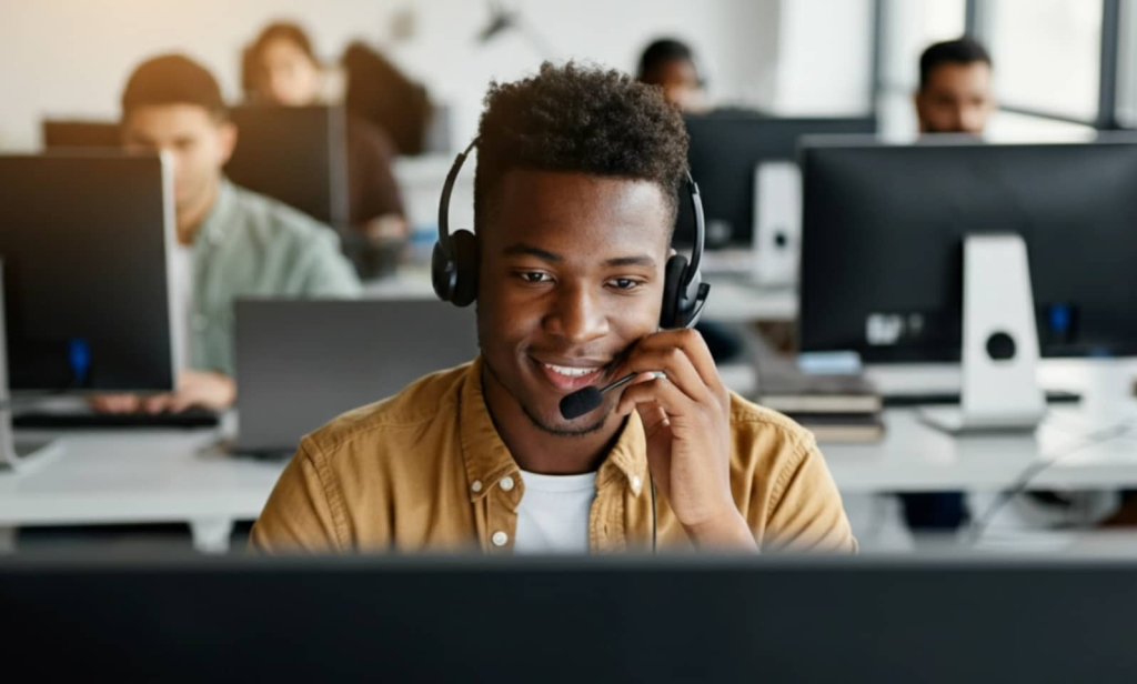 man on customer service call - Conversational AI Cold Calling
