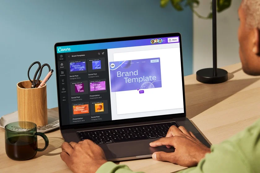 man using canva on a laptop - Does Canva Have Text-to-Speech