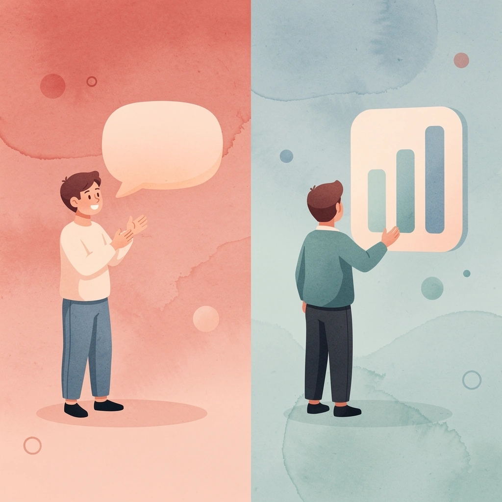 Split scene illustration comparing personalized answering service approach versus standardized call center operations