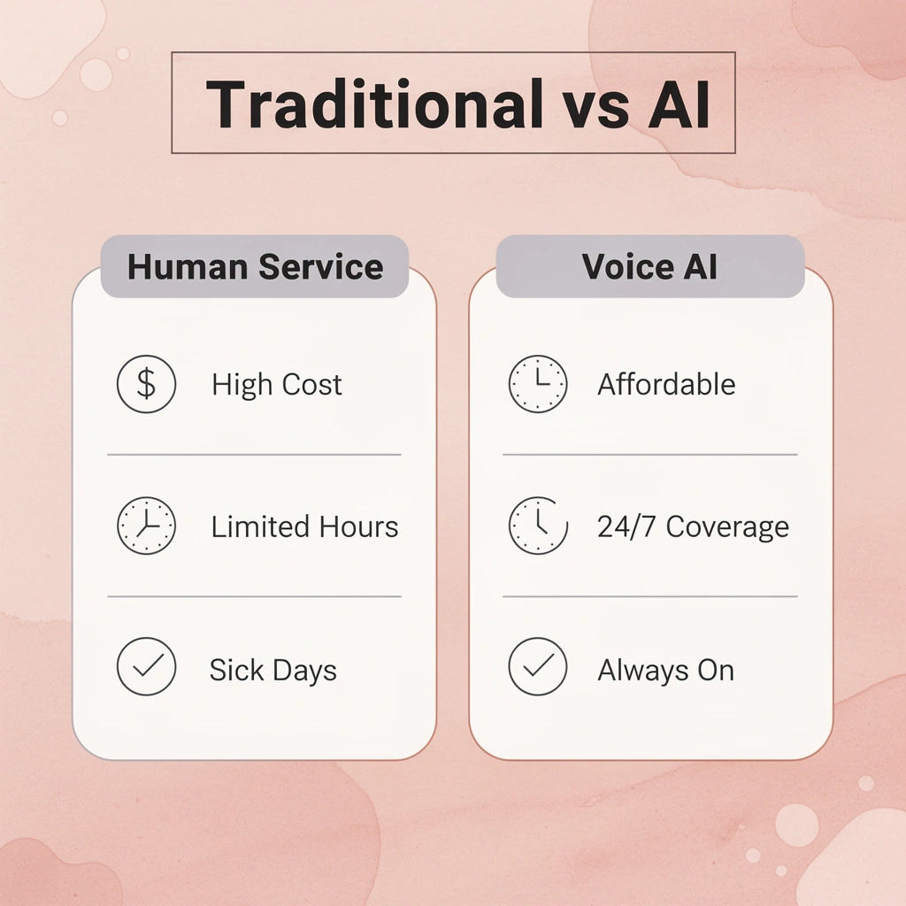 Comparison chart showing traditional answering service versus Voice AI benefits