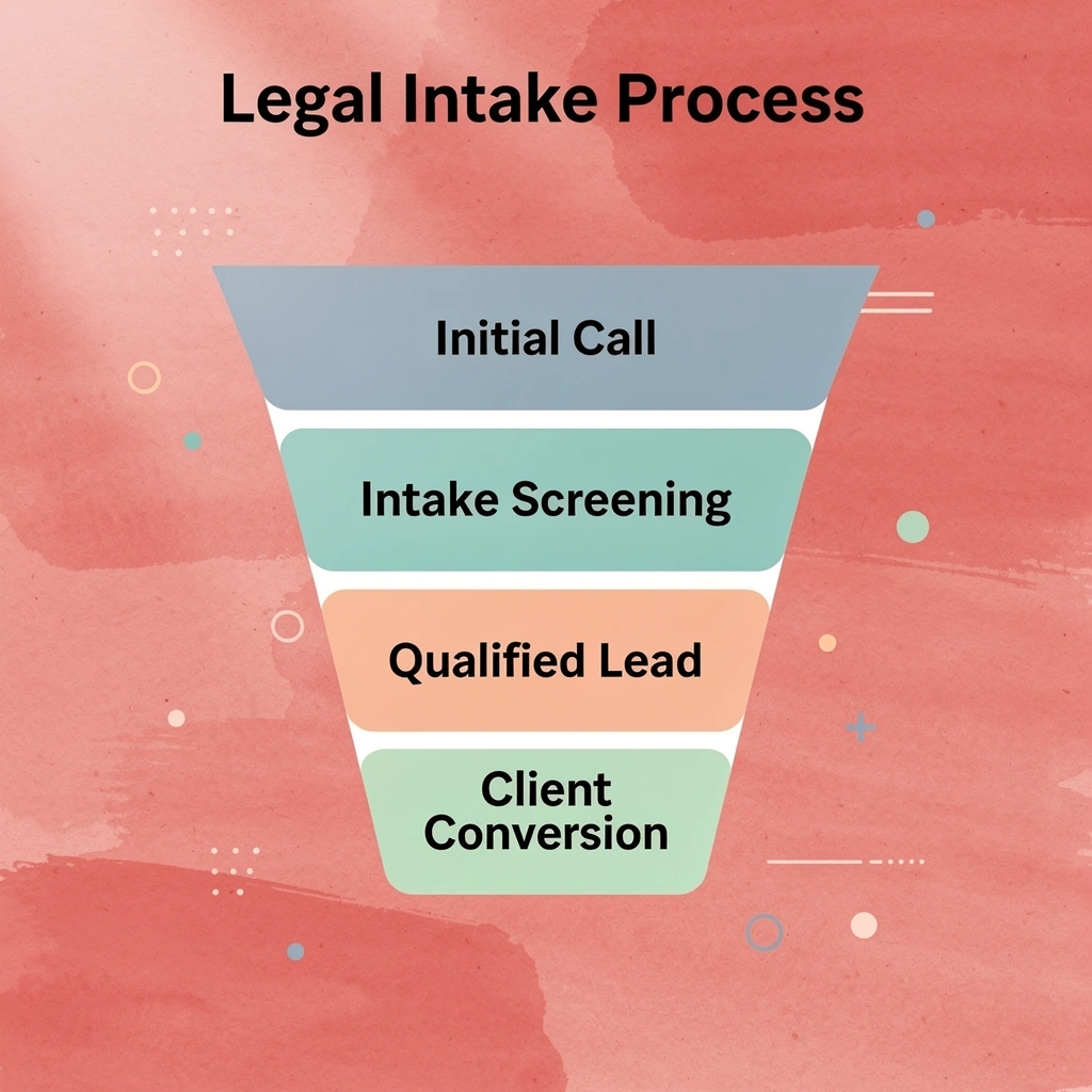 Funnel diagram showing legal intake process from initial call to client conversion - Best After Hours Answering Service for Lawyers
