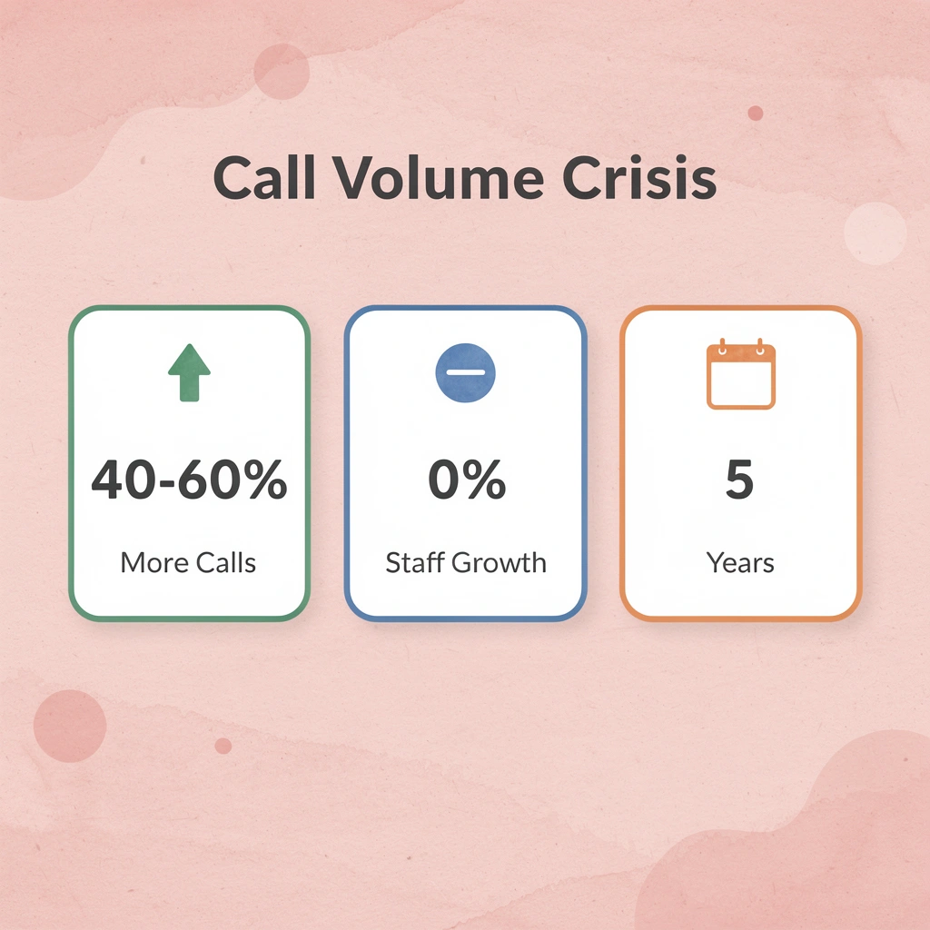Statistics showing 40-60% more calls, 0% staff growth over 5 years - Automated Medical Answering Services
