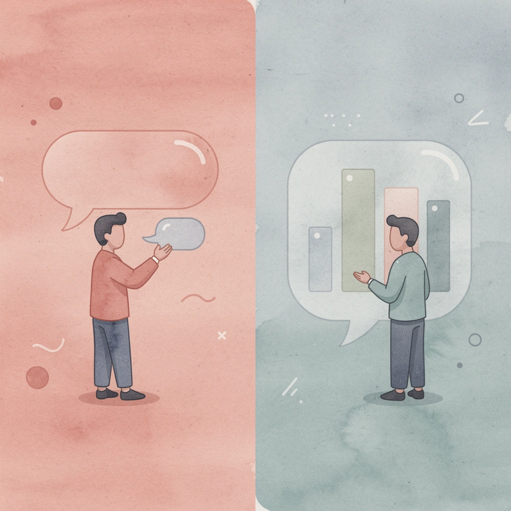 Split scene showing robotic scripted conversation versus natural adaptive conversation - Call Scripting Software
