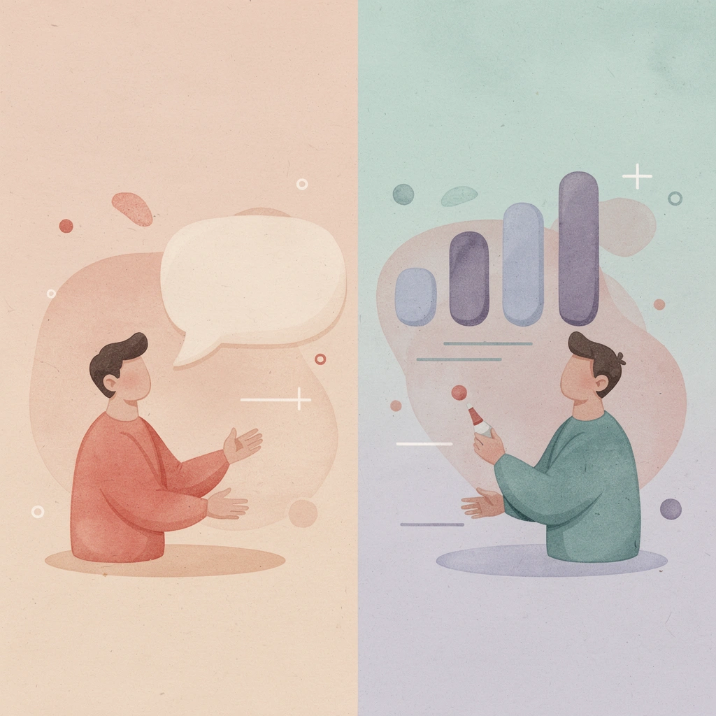 Split scene showing agent struggling with script versus smooth AI conversation - Call Scripting Software
