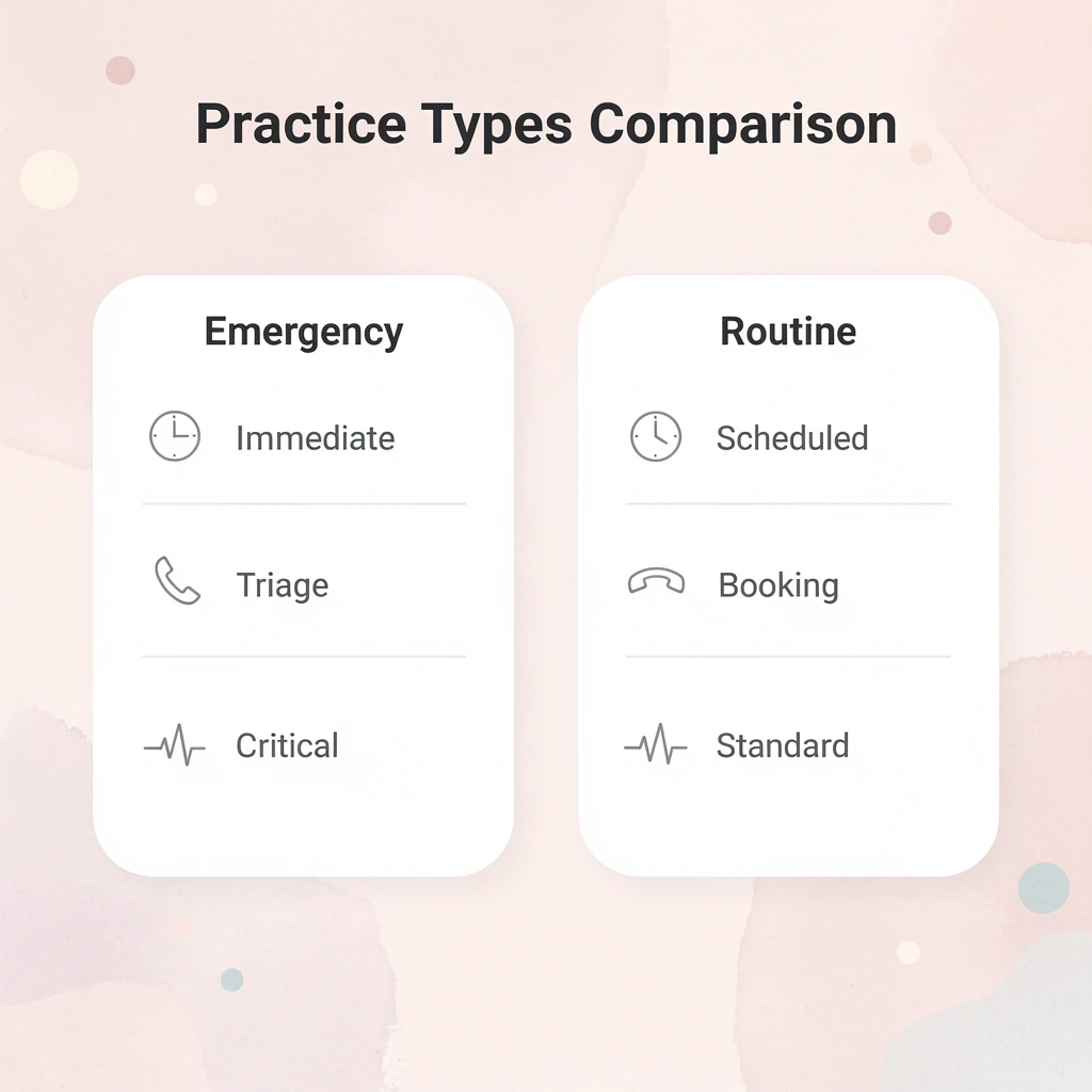 Comparison between emergency and routine practice requirements