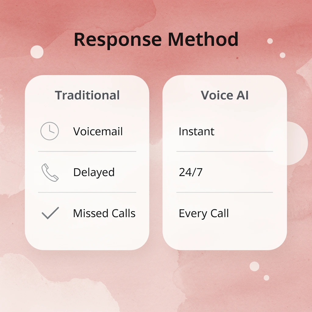 Comparison chart showing traditional vs Voice AI response methods