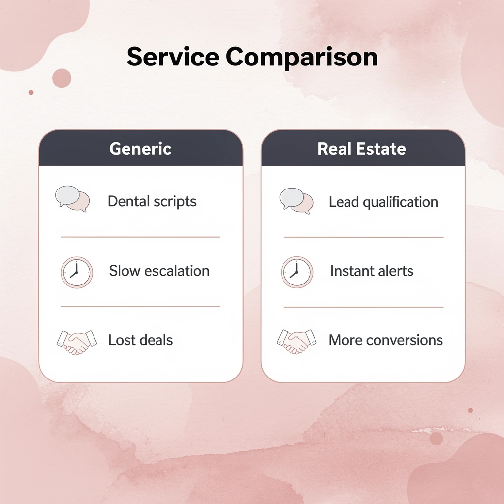 Comparison table showing generic vs real estate specific answering services