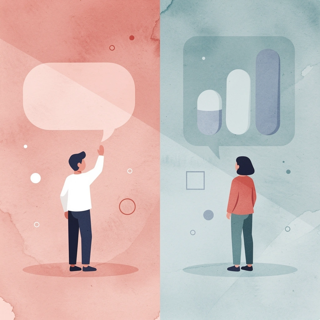Split scene illustration comparing robotic versus human customer service approaches