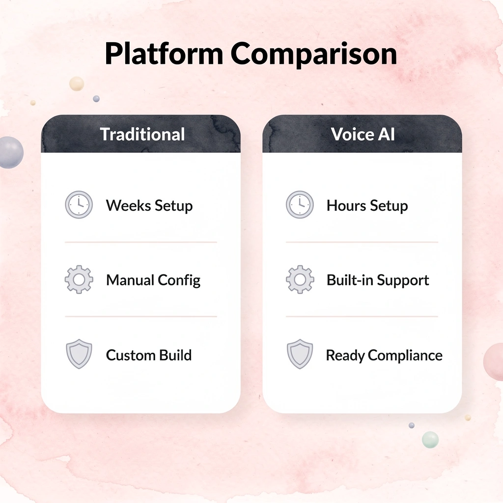 Comparison table showing traditional platforms versus Voice AI capabilities - Dialpad Alternatives
