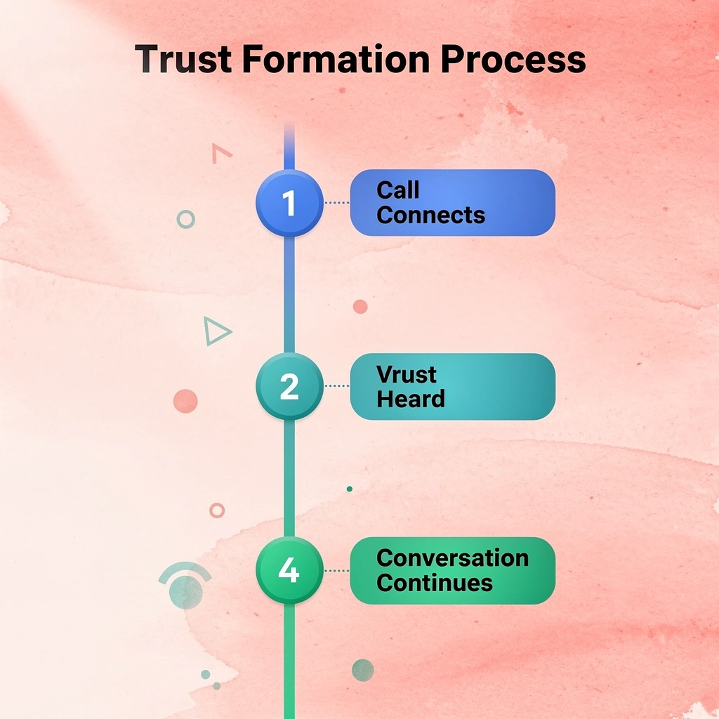 Four-step process showing how trust forms during phone calls - Smith.ai Alternatives
