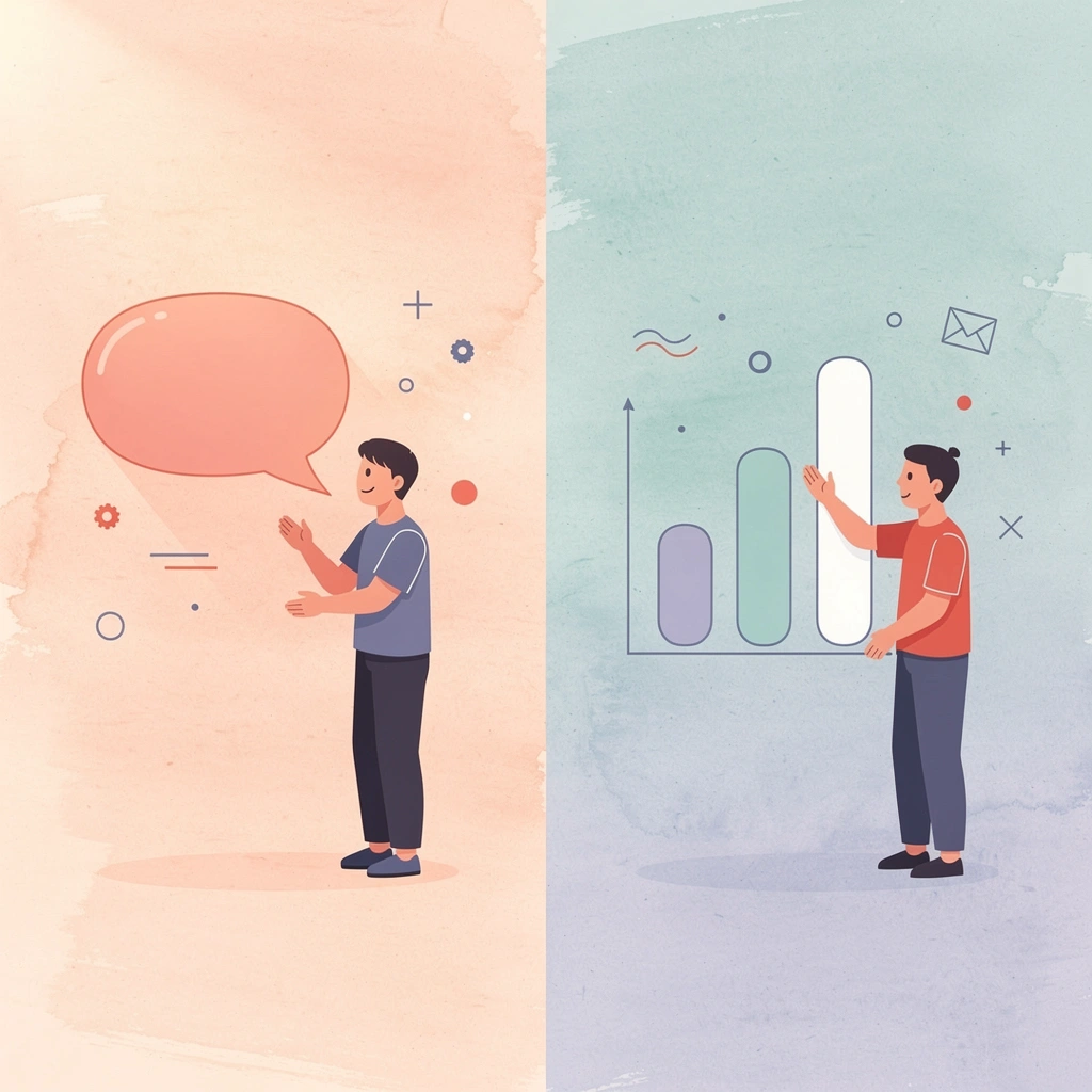 Split scene showing broken communication system versus working system - Dialpad vs RingCentral