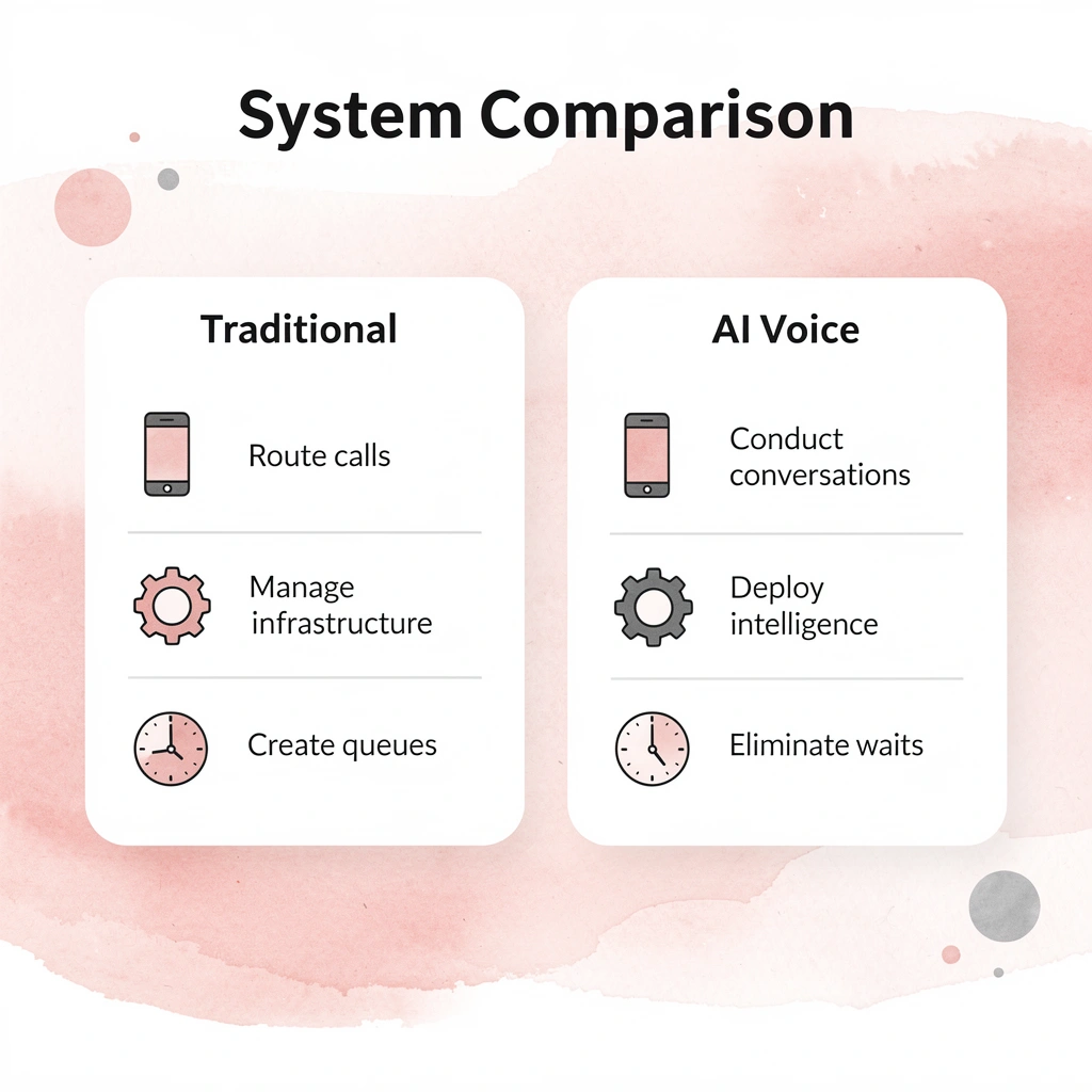 Comparison table showing traditional phone systems versus AI voice agents - Dialpad vs RingCentral