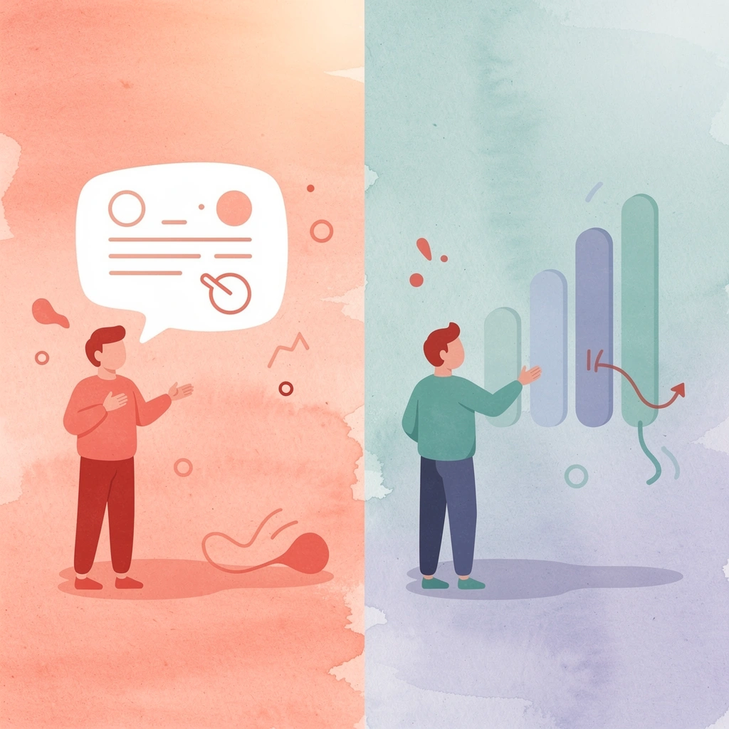 Split scene illustration showing contrasting approaches to VoIP provider comparison - Nextiva vs Ringcentral