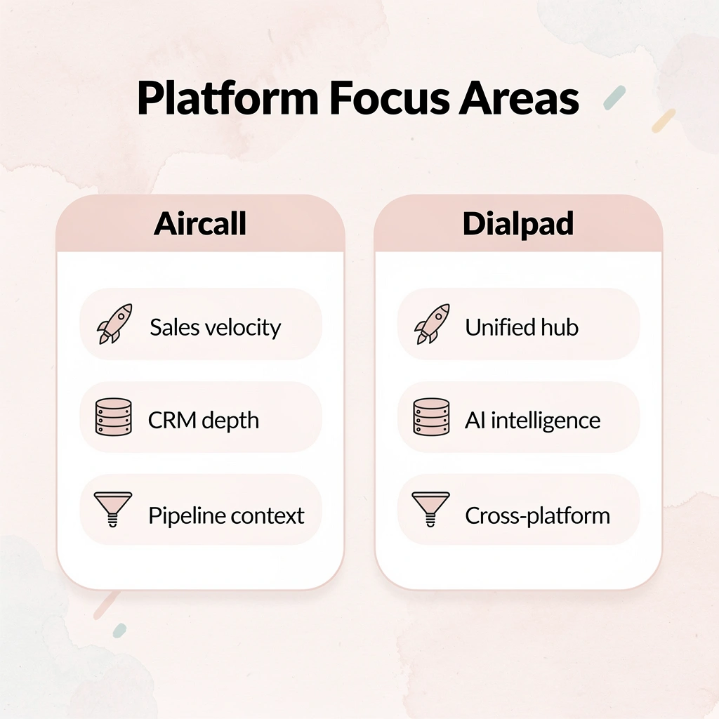 Comparison table showing Aircall vs Dialpad focus areas - Aircall vs Dialpad
