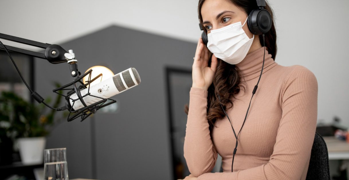 woman wearing a mask - Adobe Podcast AI