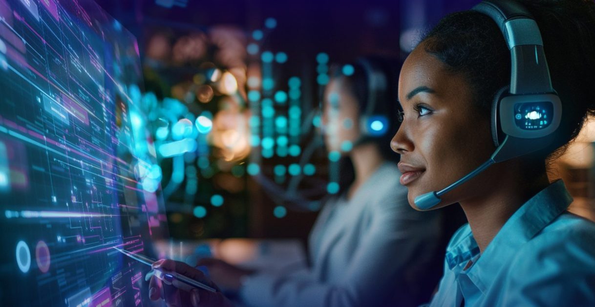 woman in a blue shirt - Free Call Center Software