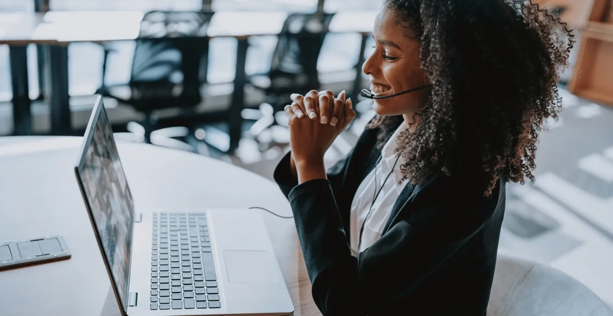 call center agent smiling - Contact Center Software Features