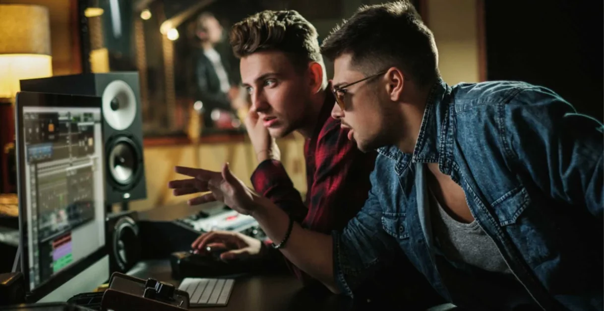 two people making music - Adobe Audio Enhancer