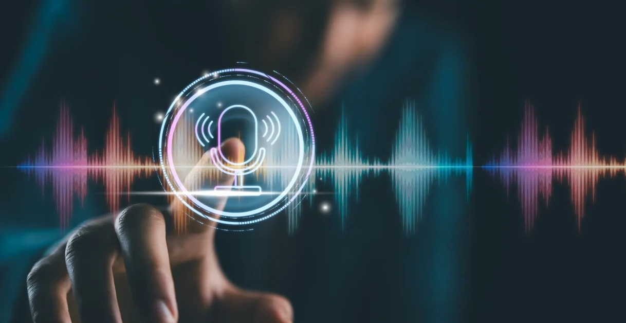 Voice-recording-Man-touching-microphone-icon-on-smartphone-Mobile-application-record-sound-audio-music-voice-message-or-use-your-voice-to-direct-AI-to-search-for-information-on-Internet